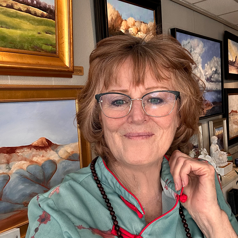 Sangdrol (Dawn) Blanchard, fine artist and Tibetan Buddhist in her gallery in Montrose, Co